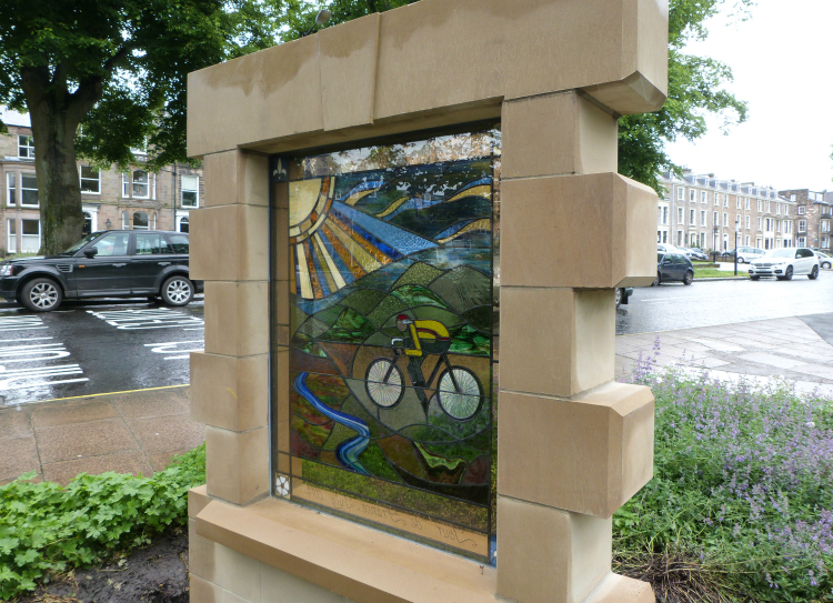 Tour de France stained glass in Harrogate by Caryl Hallett
