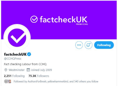 Conservative Twitter account branded as factcheckUK