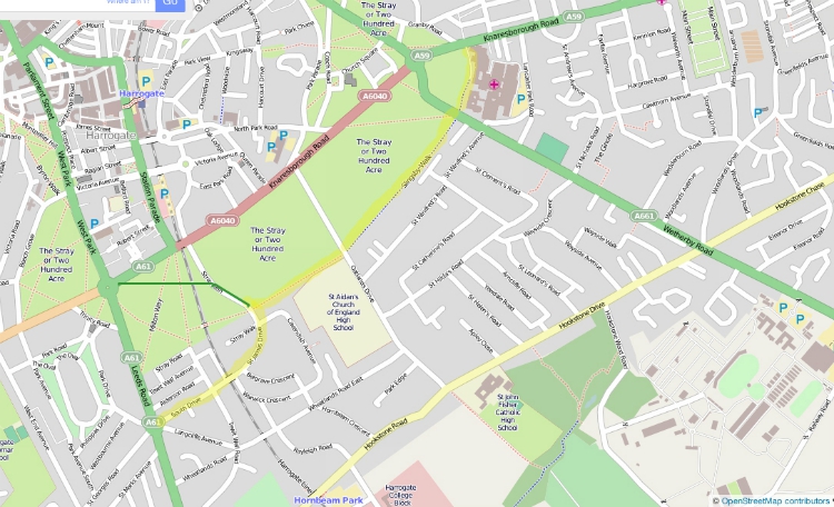 Map showing Slingsby Walk cycle route, Harrogate
