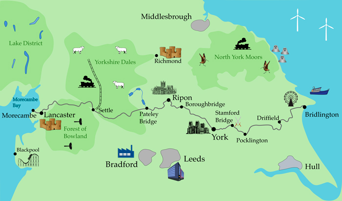 Graphic showing route of Way of the Roses